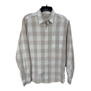 J. Crew Men's Button Up Shirt Sz M (15-15 1/2) Long Sleeves Tan Ivory Plaid